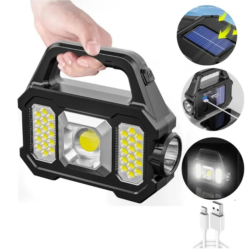 1000 Lumen Super Bright COB Work Light Multifunctional Outdoor Camping Light Solar Rechargeable Lantern LED Torch Flashlight