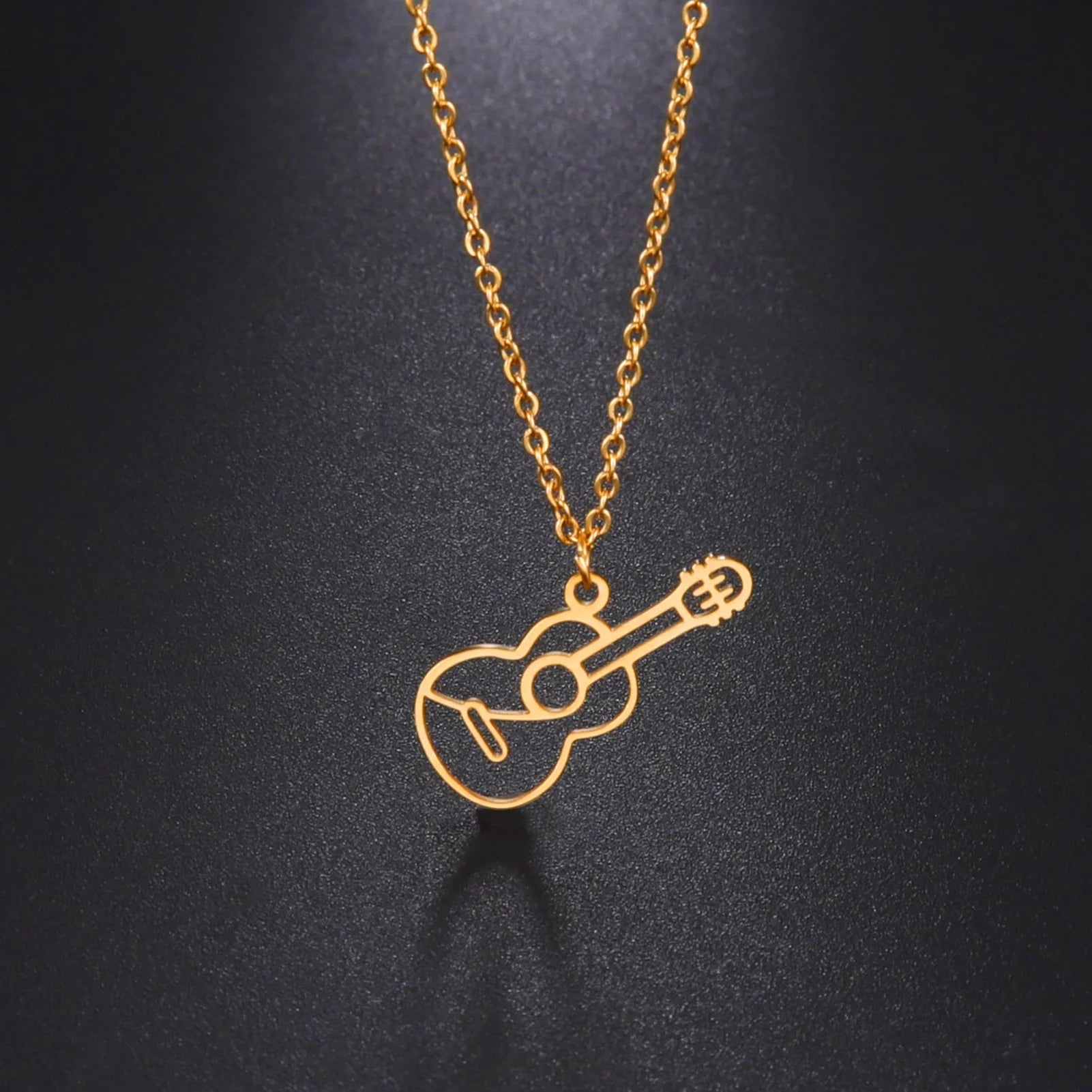 Guitar Necklace for Women Stainless Steel Fashion Musical Instrument Pendant Necklace Music Festival Jewelry Gift