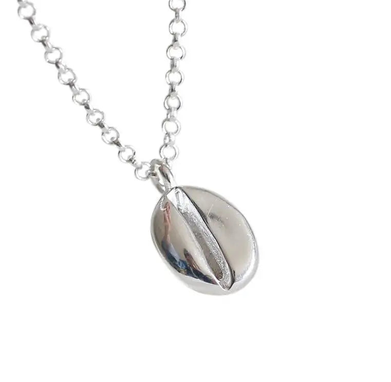 Trendy Eco-friendly Coffee Bean Pendant Choker Necklace 925 Sterling Silver Gold Plated Link Chain for Unisex Wedding & Party