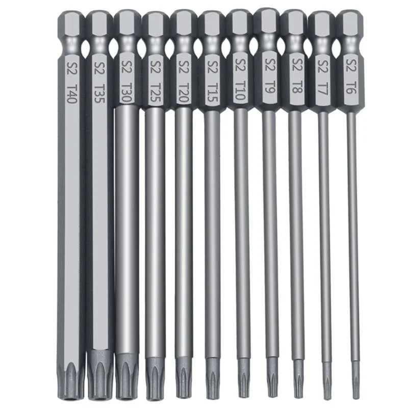 11/12pcs 50/75/100mm Security Bit Set Tamper-Proof Industrial Grade Screwdriver Drill Bits Steel Handle Torx Flat Head 1/4 He