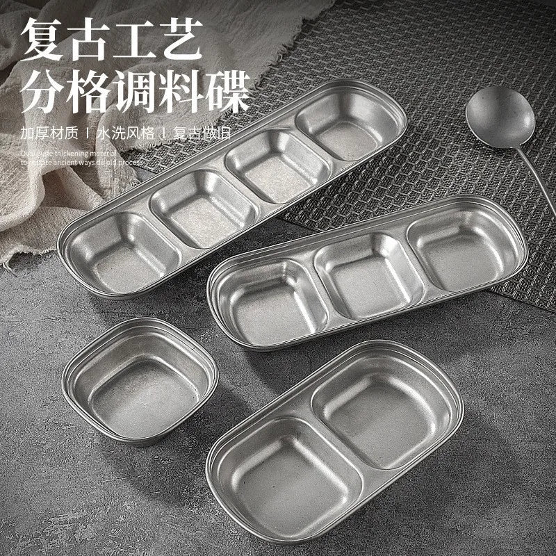 2024 New Retro Stainless Steel Tableware Water Cups Bone Plates Chopsticks Spoons Rectangular Plates for Hotels