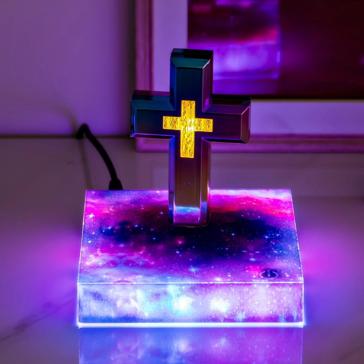 Magnetic Levitating Cross Floating Christian Cross LED Light ABS Material Wireless Induction Touch Control for Home Decoratio