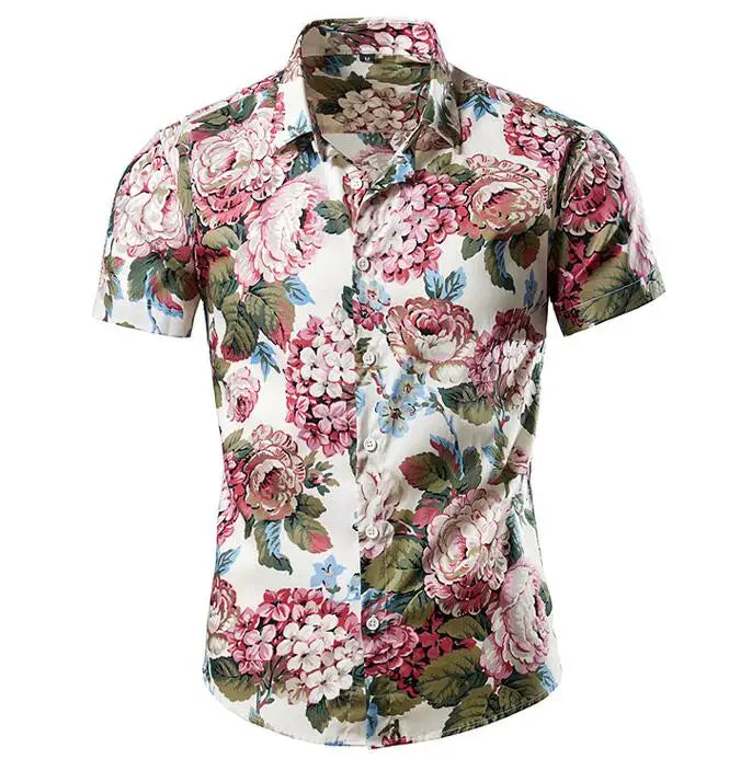 Men's Beach Shirts Casual Floral Printed Shirt Hawaiian Vacation Hot Summer Vacation Short Sleeve Shirts for Men