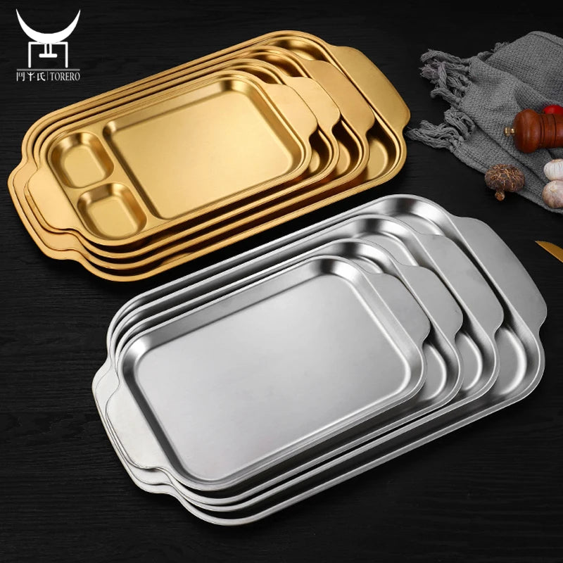 Korean Stainless Steel Divided Serving Tray with Handle Dessert Platter Adults Kids Divided Food Container Dinner Plate