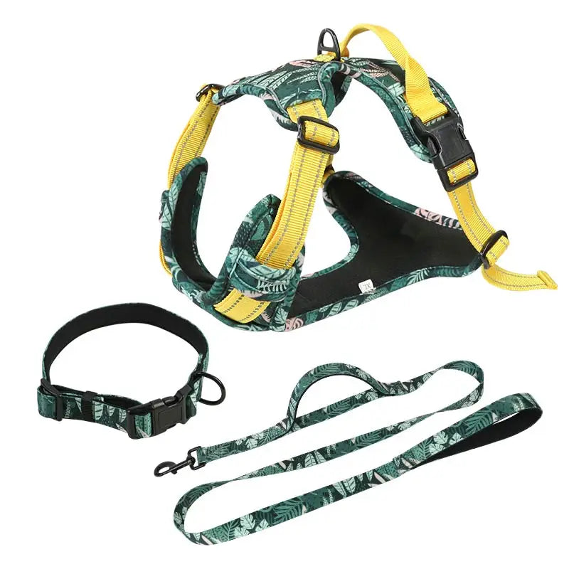 Maychan Reflective Waterproof Breathable Mesh Padded Custom Logo Dog Harness Printing No Pull Dog Harness Collar Leash Set