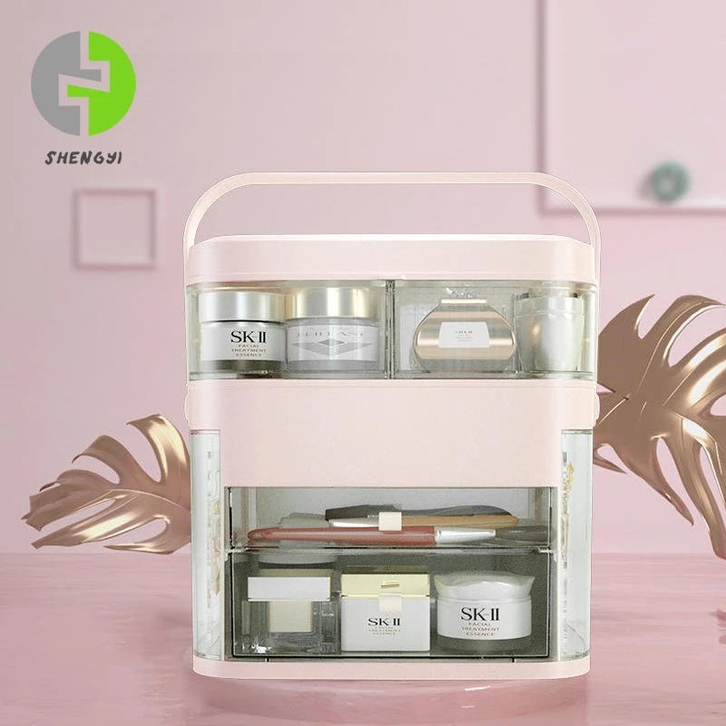 Large Capacity Home Dressing Table Storage Box LED Mirror Dormitory Cosmetic Desktop Rack Injection Technics Skin Care Produc