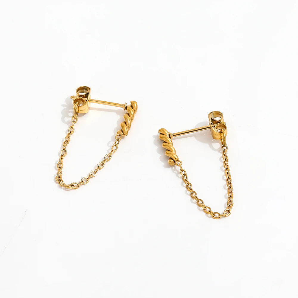 Fenny Jewelry Fashion Rope Limk Chain Tassel Dangle Hoop Earring Trendy for Women Wholesale Stainless Steel Ladies Jewelry