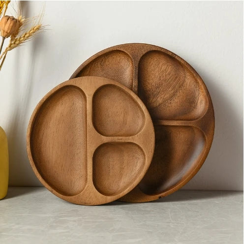 Eco-Friendly Home and Kitchen Acacia Wood Serving Platter Snack Charger Plate with Wedding Decoration and Wooden Dinner Dishe