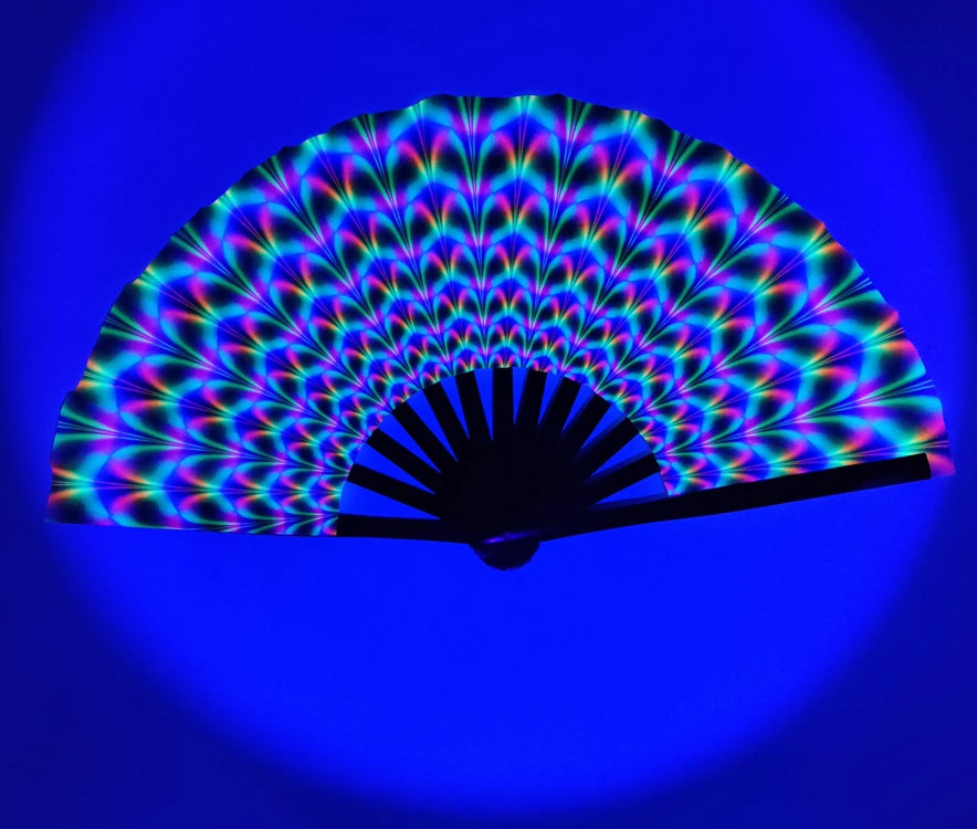 FAREA UV Folding Hand Fan Glow in Dark with Bamboo Ribs Folding Fans with Fabric Cover