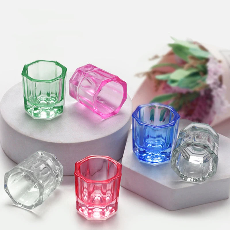 Wholesale Nail Art Octagon Crystal Cup Glass Acrylic Powder Liquid Nail Art Glass Tattoo Ink Cup Holder