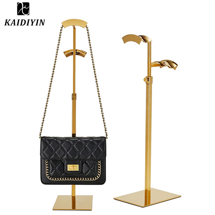 Customizable Luxury Gold Stainless Steel Handbag Holder Hanging Display Rack Bag Stand for Shop Display Racks