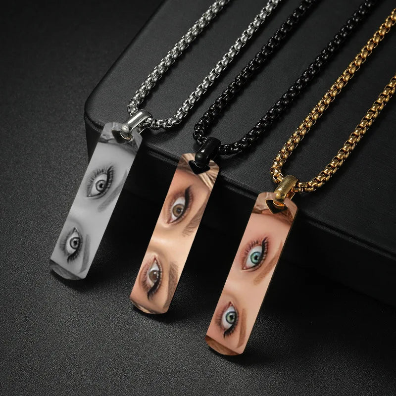 Wholesale Stainless Steel Necklace Men Jewelry Custom Engraved Name Rectangular Pendant Necklace 3D Long Bar Necklaces for Gi