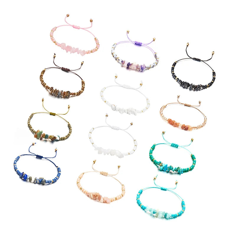 Cross-border Irregular Natural Stone Bracelet Adjustable Hand Woven Bracelet Personality Gravel Crystal Bracelets for Girls