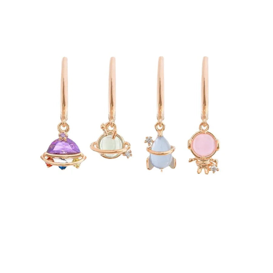 New Design Space Element Buckle Earrings Creative 18K Gold Plated Brass Earrings Zircon Color Hanging Pendant Earrings for Wo