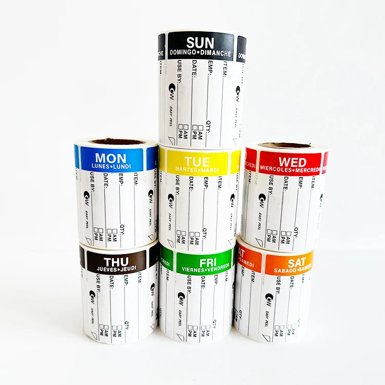 Glossy Surface Days Weeks Stickers Food Label Adhesive Paper for Refrigerator Storage Date Labels Containers Bags Jars Packag