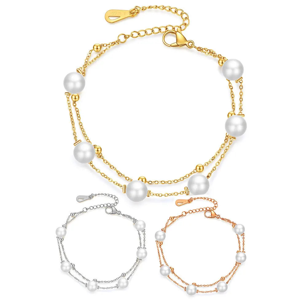Factory Custom Unique Stainless Steel Bracelets Jewelry Luxury Gold Plated Pearl Bracelet for Girls