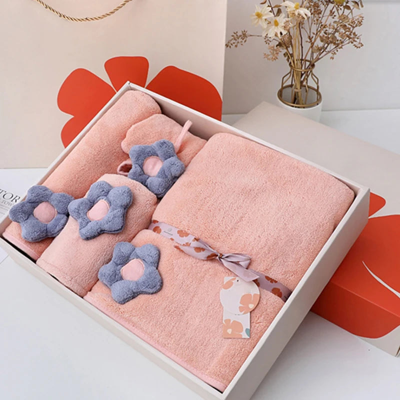 Company Wedding Gift 4pcs in 1 Set 3d Flower Design Super Soft Quick Drying Coral Velvet Towel Set in Gift Box