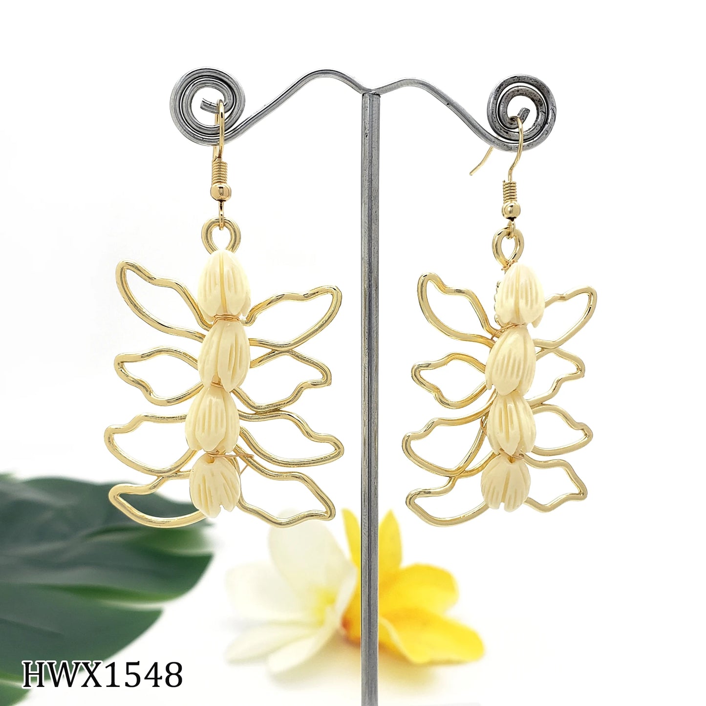 Hawaiian Samoa Fashion Jewelry Exaggerated Gold Plating Pikake Unique Earrings Women