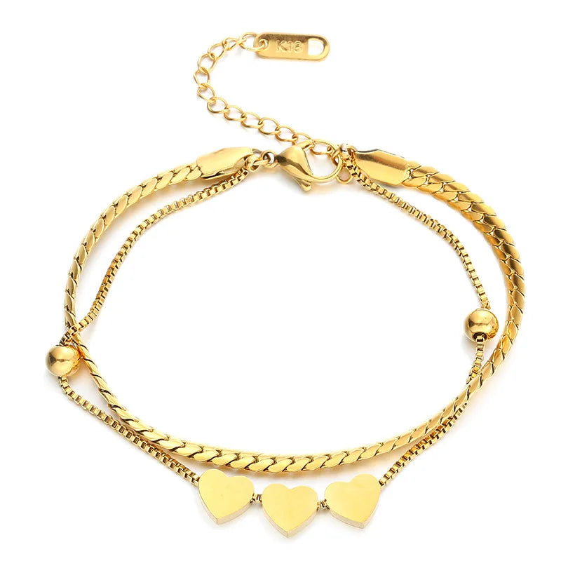 Gold Plated Heart Charm Stainless Steel Bracelet Pulsera De Mujer with Lettering Fashion Jewelry Friendship Bracelets Watch B