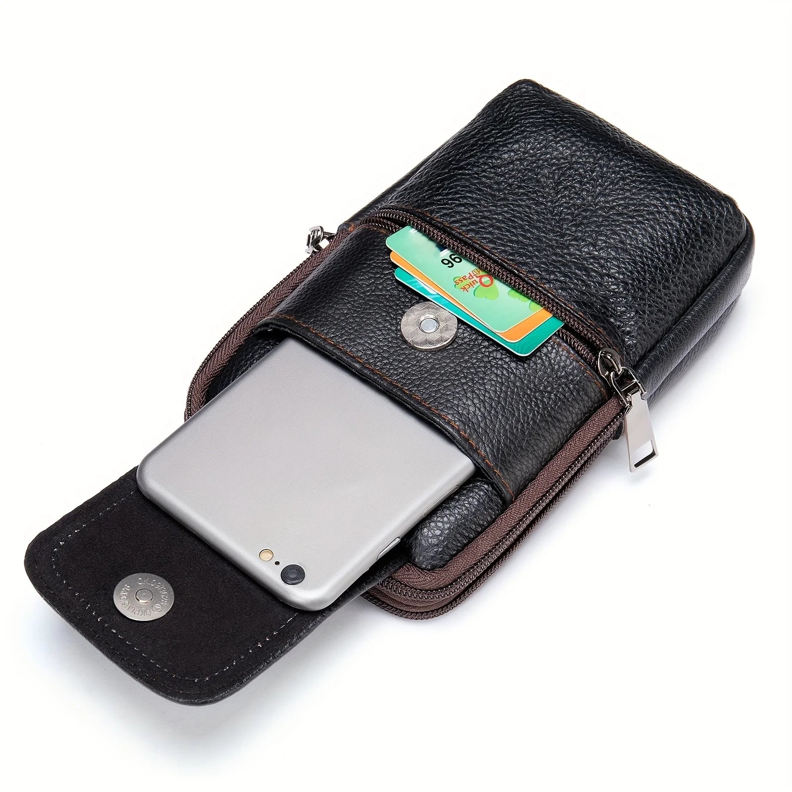 Simple Men's Genuine Leather Mobile Phone Belt Waist Bag Top Layer Cowhide Shoulder Messenger Mobile Phone Bags for All Phone