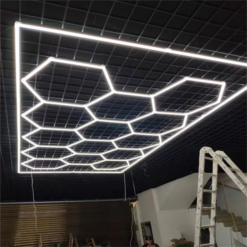 Hot Sale 110-220V 2.4*4.8M Plastic LED Hexagonal Ceiling Light for Workshop and Garage Decorative LED Lighting