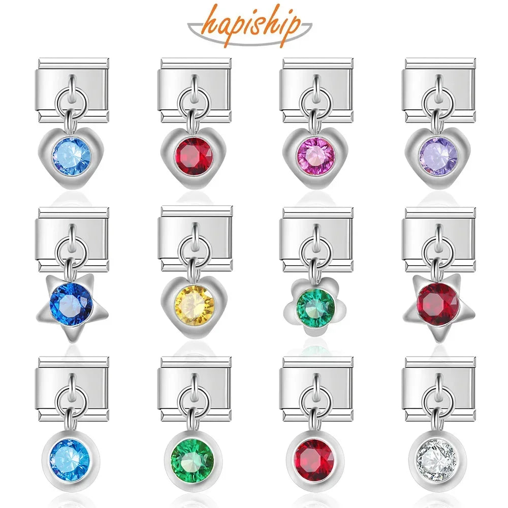 Hapiship Custom Stainless Steel Italian Link Colors CZ Charms Italian Link Charms Bracelets DJ005