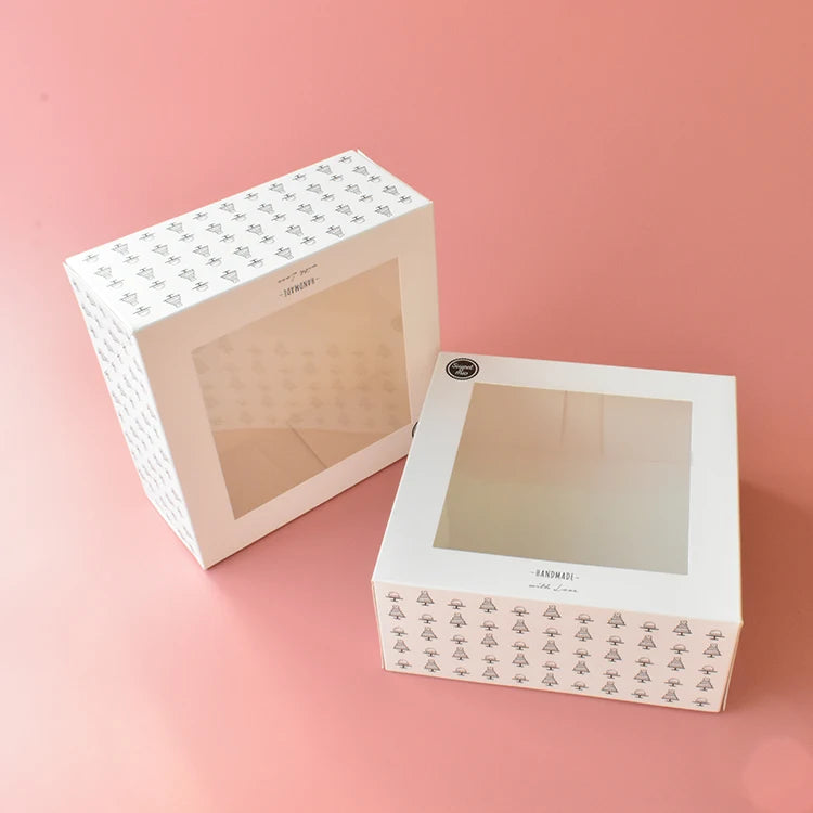 Paper Bakery Box Cake Box Square With Window Cardboard Disposable Cajas Pasteles White Food Cake Packaging Paperboard Box Acc