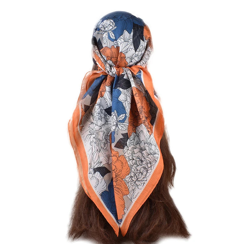 2024 New Fashion Women Printed Scarves Spring Style 90 Headscarves Soft Silk Satin Floral Printing Head Scarves