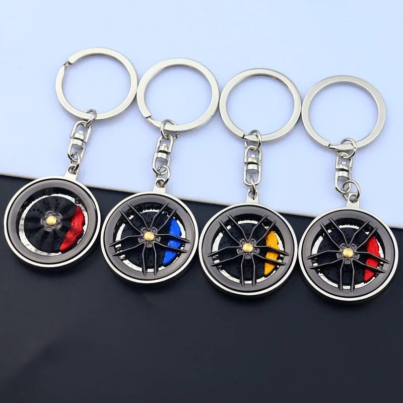 Decompression Keychain Zinc Alloy Car Metal Key Chains Auto Parts Keychain Ring Wheel Hub Brake Pad Keychains for Gift