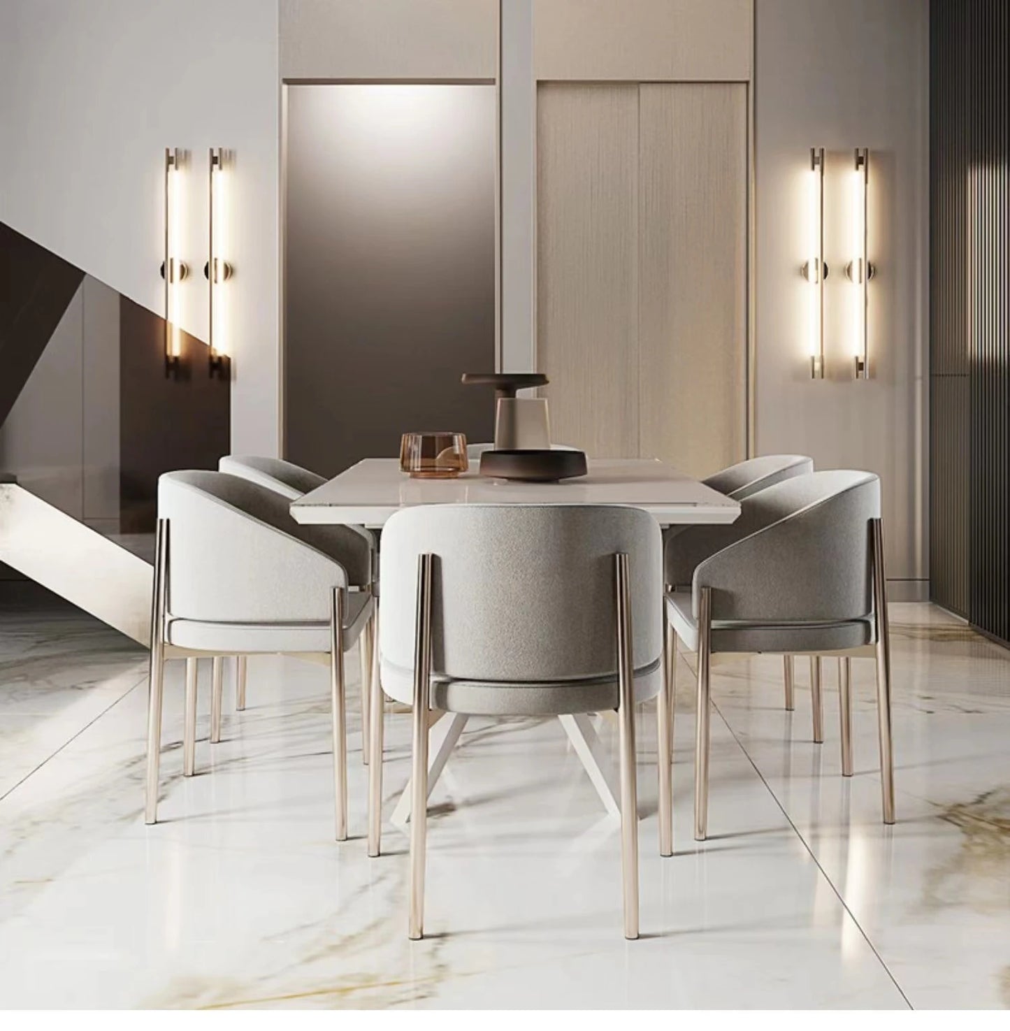 Scandinavian Modern Luxury Designer Stainless Steel Customized Color Leather Upholstery Dining Chair Home Furniture Apartment