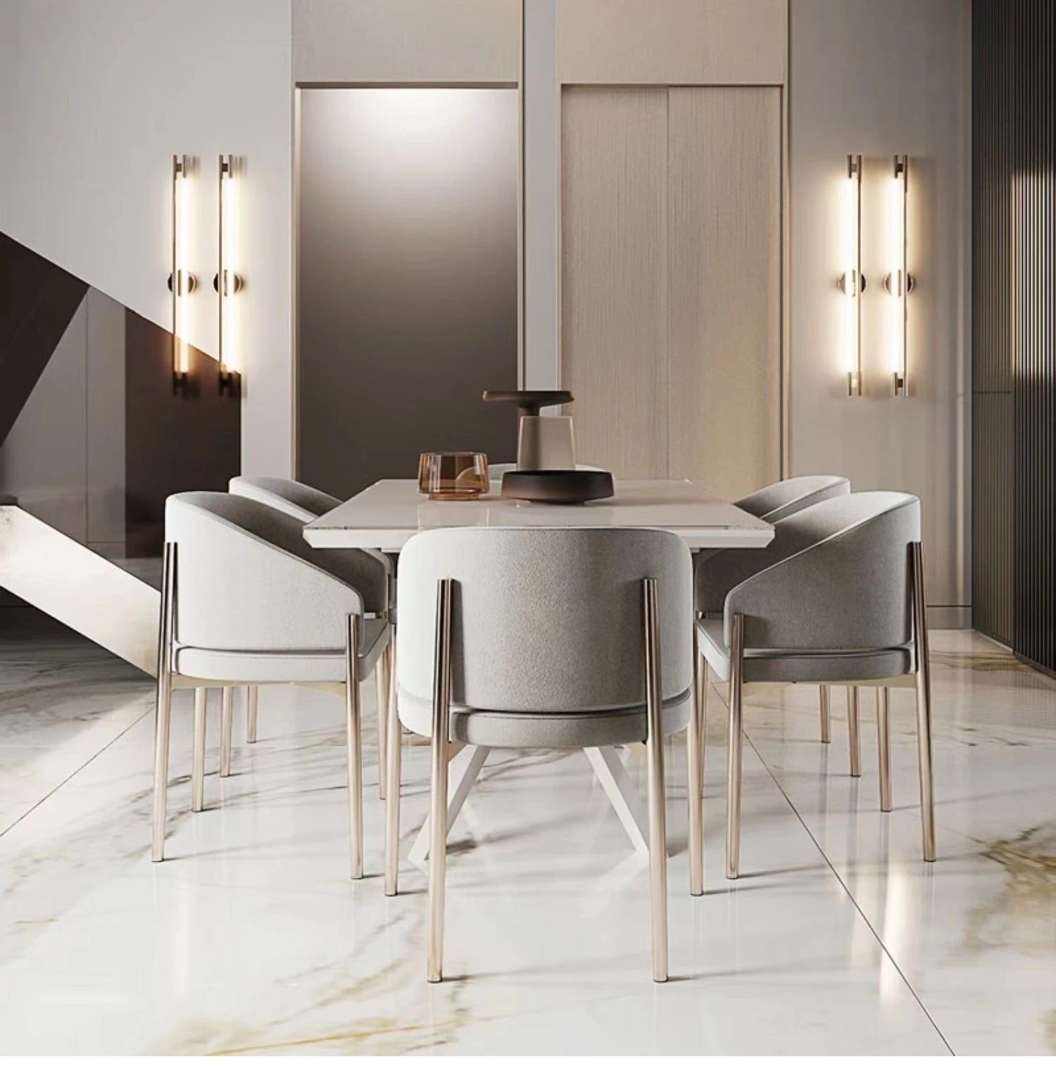 Scandinavian Modern Luxury Designer Stainless Steel Customized Color Leather Upholstery Dining Chair Home Furniture Apartment