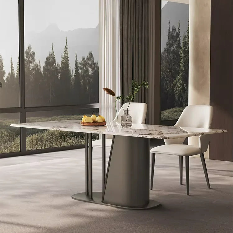 Modern Luxury Dining Table Set with Natural Marble Top and Stainless Steel Base for Home or Villa Use