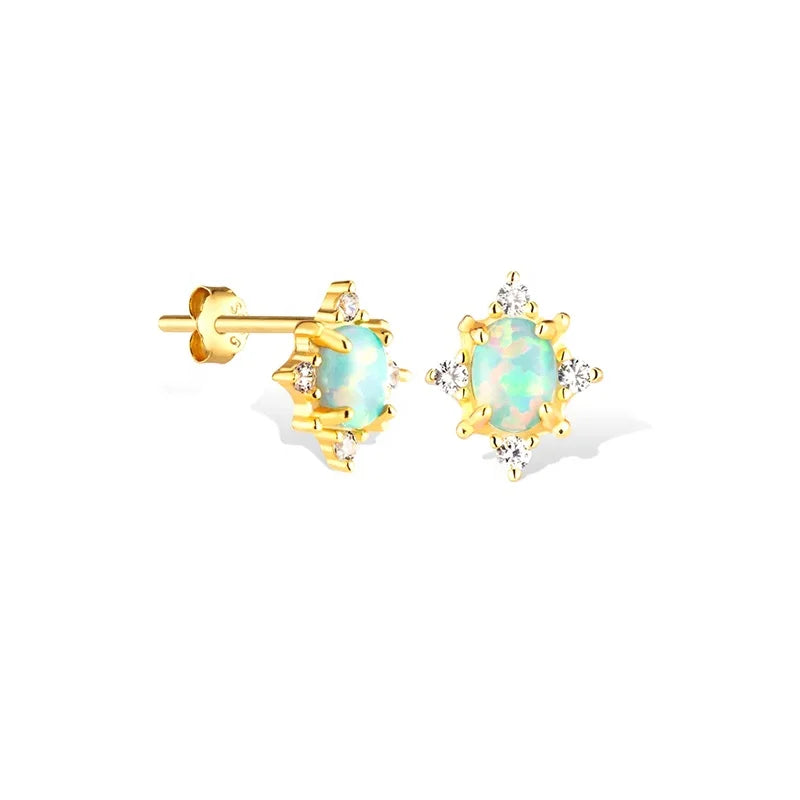 Milskye Fine Fashion Jewelry 18k Gold Plated  Jewelry 925 Silver Vintage Inspired Opal Zircon Stud Earrings