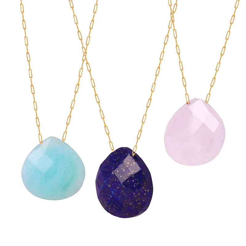 Fashion New Natural Stone Water Drop Pendant Necklace O-shaped Chain Design Pendant Jewelry Necklace