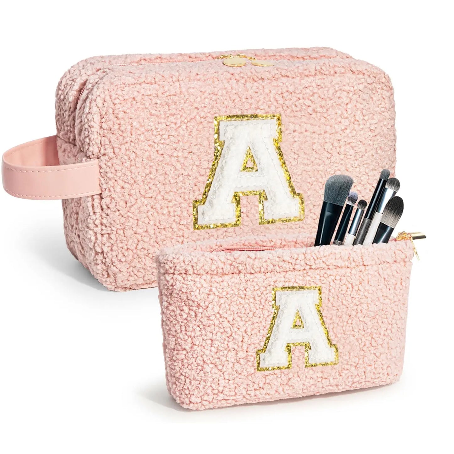 Qetesh Makeup Bag Personalized Travel Toiletry Makeup Brush Teddy Plush Cosmetic Bags for Women Custom Makeup Bag
