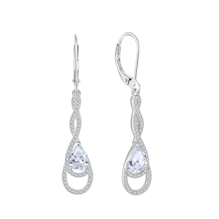 925 Sterling Silver Birthstone Dangle Earrings for Women - Pear-Shaped Cubic Zirconia Gemstones Leverback Clasp Earrings Jewe