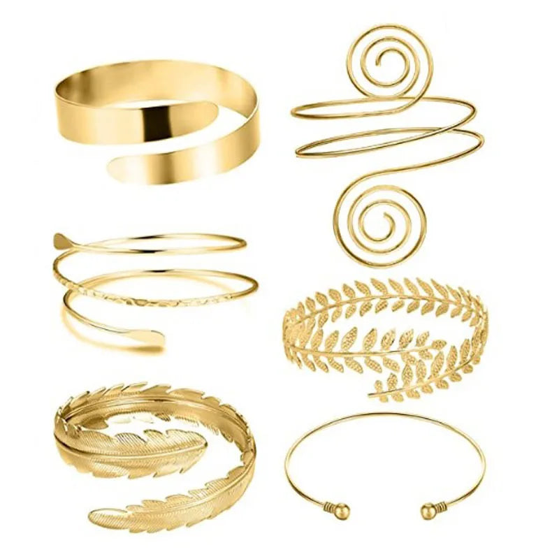 2024 Trendy Metal Armband Leaf Bracelet Set Open Wide Bracelet Cuff Bangle Bracelet for Women