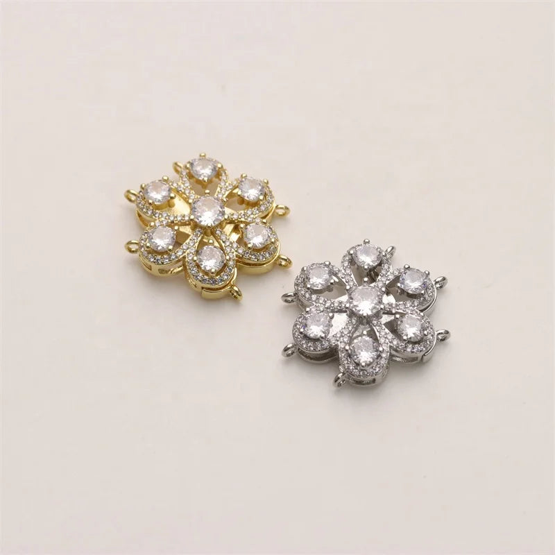 High Quality Anti Fading 18K Gold Plated Zircon Flower Shape Jewelry Connectors Box Clasps for DIY Bracelet Making
