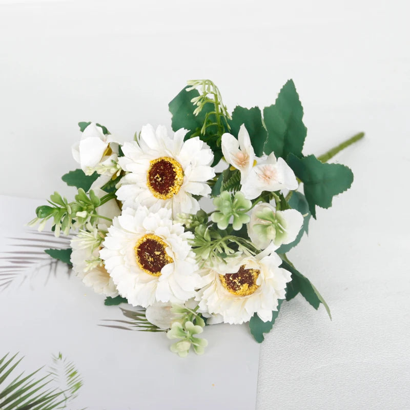 LFP006 Fast Delivery Single Stem Faux Floral Arrangement Decor Artificial Silk 4 Heads Sunflower Bouquet