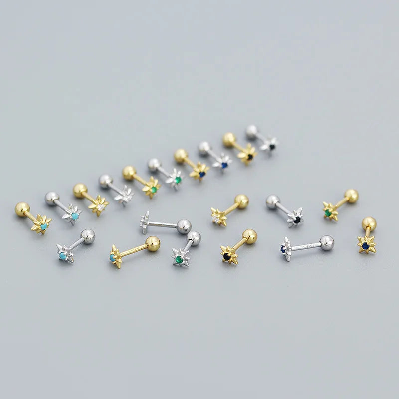 Minimalist Jewelry Tiny Star Shape Cubic Zircon Stud Earrings 18k Gold Plated 925 Sterling Silver Star Screw Earring