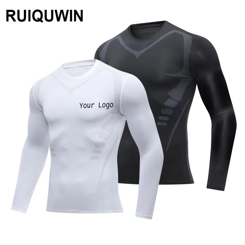 RUIQUWIN OEM New Tracksuit Long Sleeve Workout Tight Muscle Cycling T-Shirt Gym Fitness Training Sportswear for Men