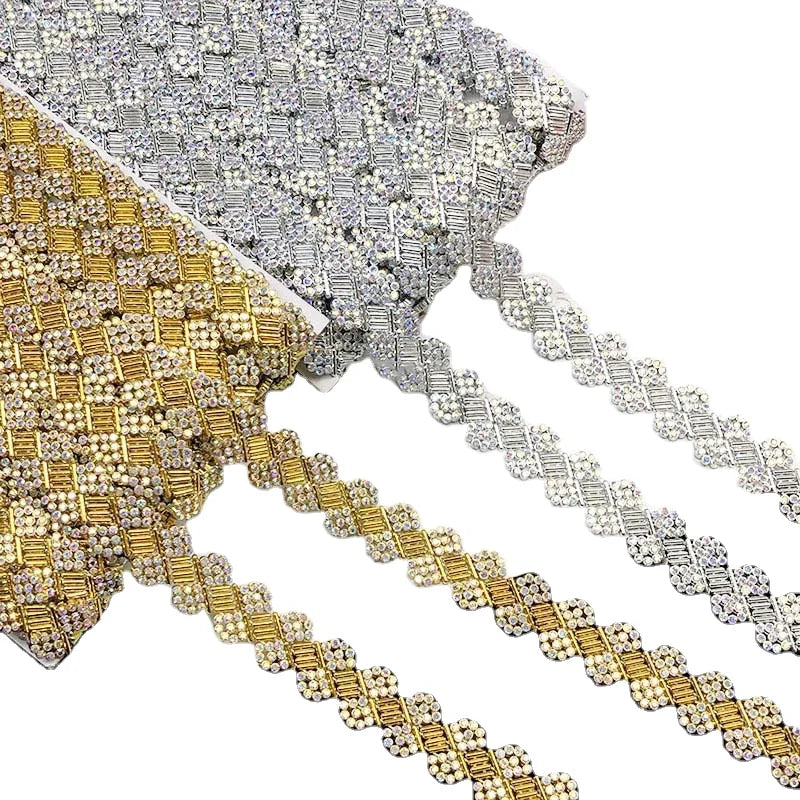 Diy Garment Sewing Textile Beaded Lace Trims Costume Dress Decorative Shiny CZ Crystal Rhinestones Trimming Diamond Chain Lac