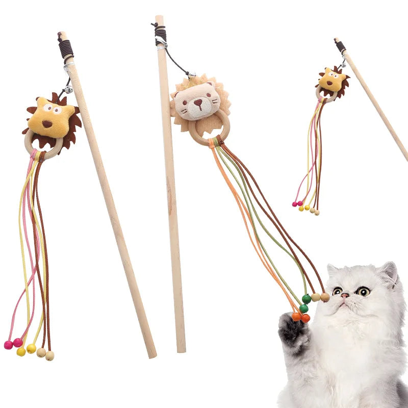Cat Toys Wooden Teaser Stick With Bell Kitten Chaser Wand Interactive Pet Cat Toy Cartoon Cat Teaser Stick Wholesale