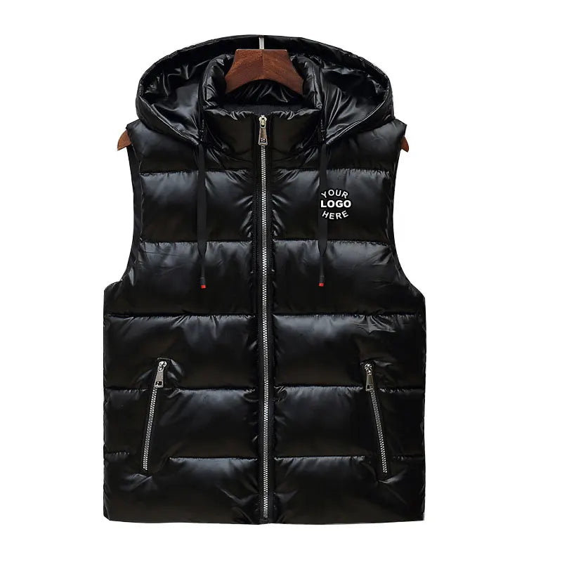 Hot Selling Winter Warm Sleeveless Gilet Bubble Jackets Custom Shiny Hoodie Puffer Vest for Men