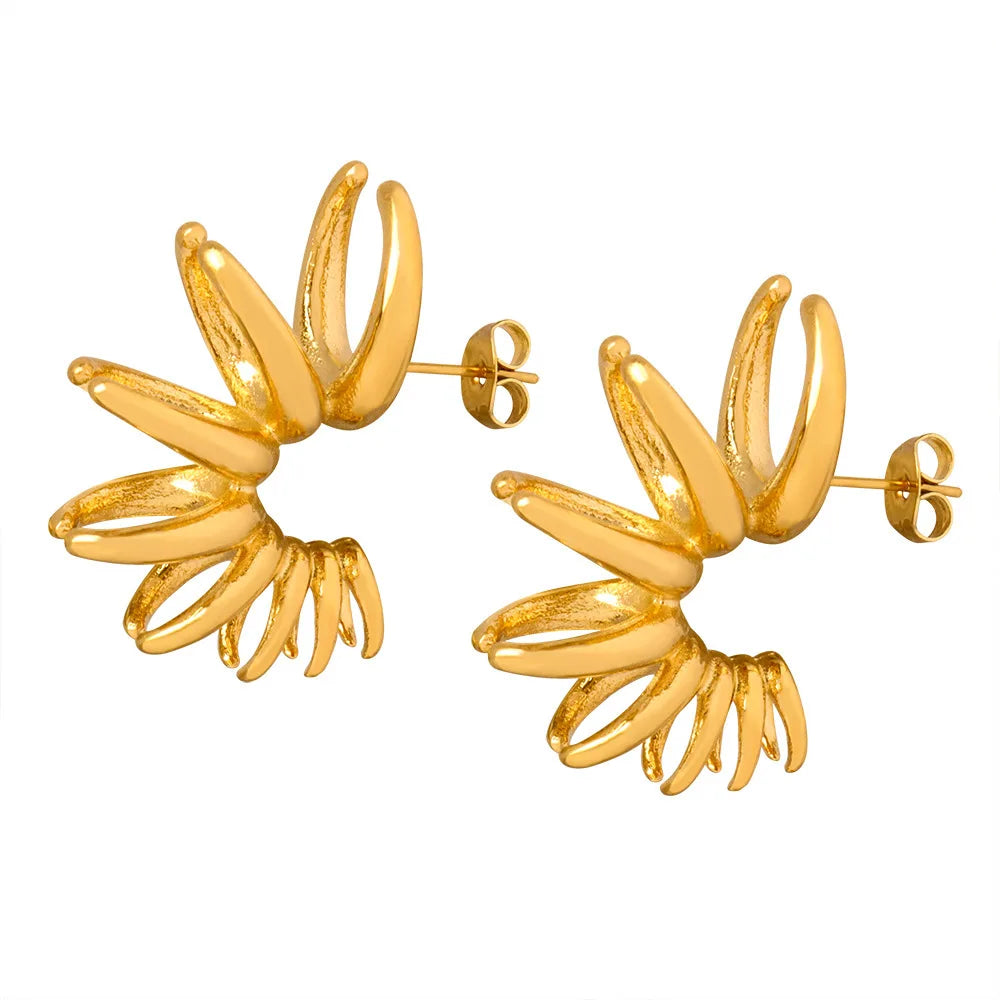 New C-shaped Petal Gradient Titanium Steel Plated 18k Gold  Flower Bloom Earring Tarnish Free Jewelry for Women