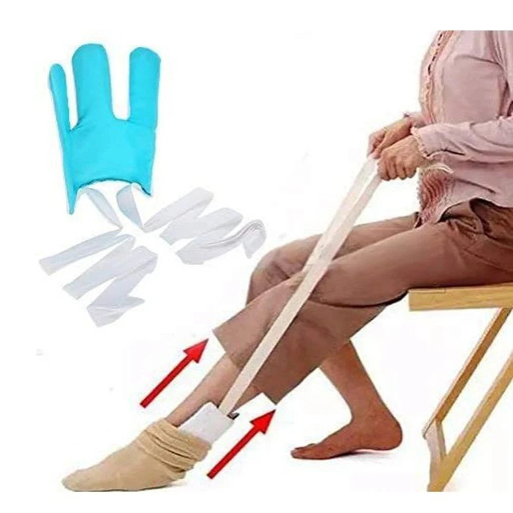 Sock Threader Sock Aid Tool Easy on & Off Stocking Slider for Elderly Socks Helper  with Adjustable Cords Without Bending