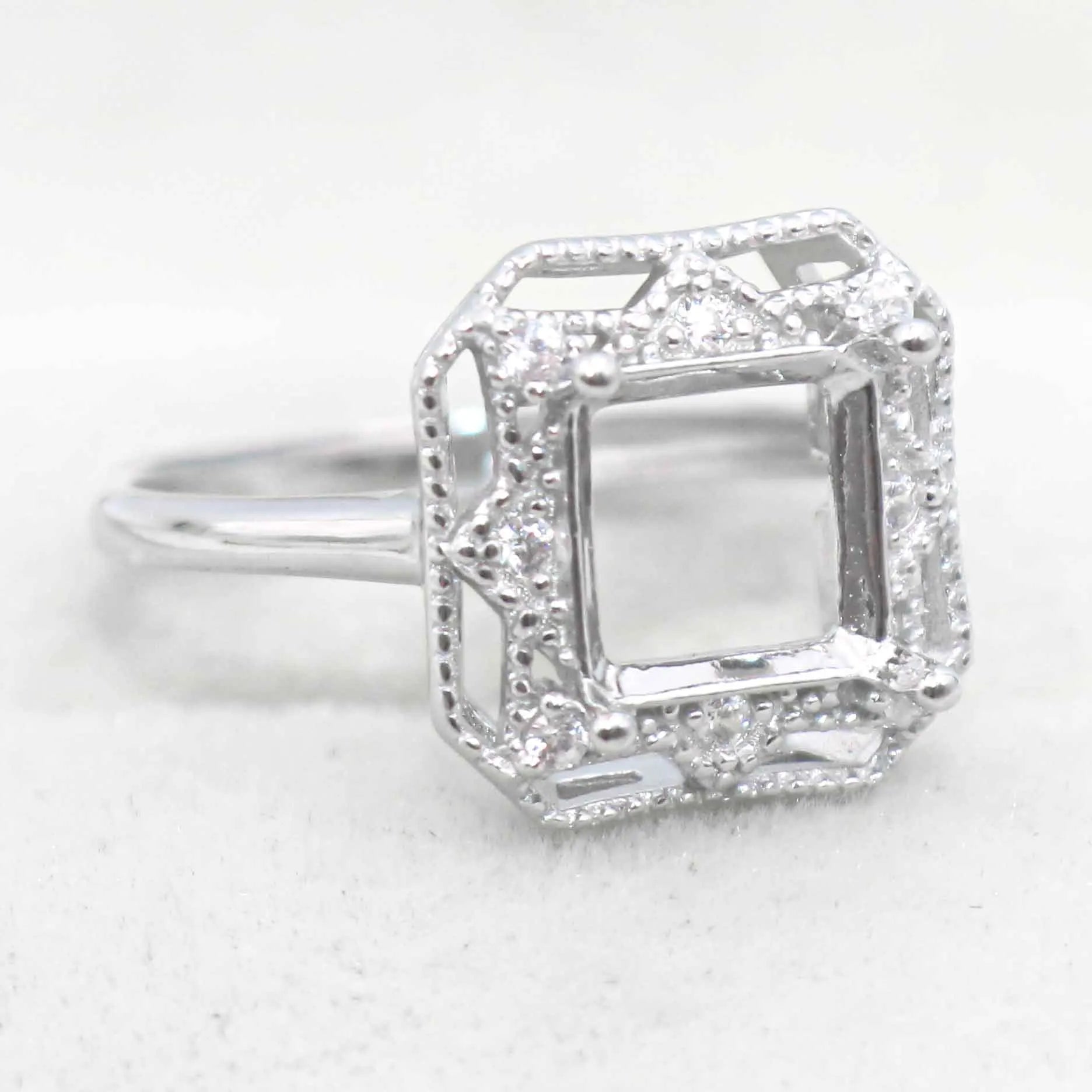 Semi Mount Ring 8*8mm Sterling Silver Square Shape Empty Frame Blank Claws Setting S925 Base Without Center Stone for Inlay D