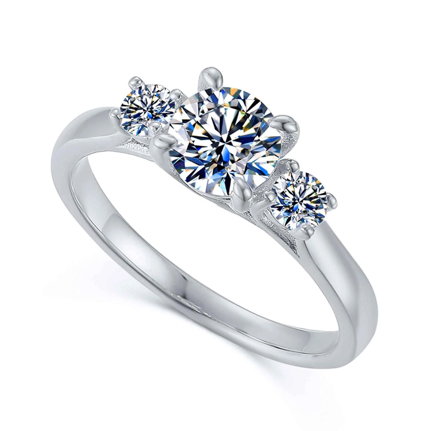 Wholesale Trendy Women Jewelry S925 Sterling Silver Rhodium Plated Three Stone Round CZ Engagement Promise Ring Fine Finger R