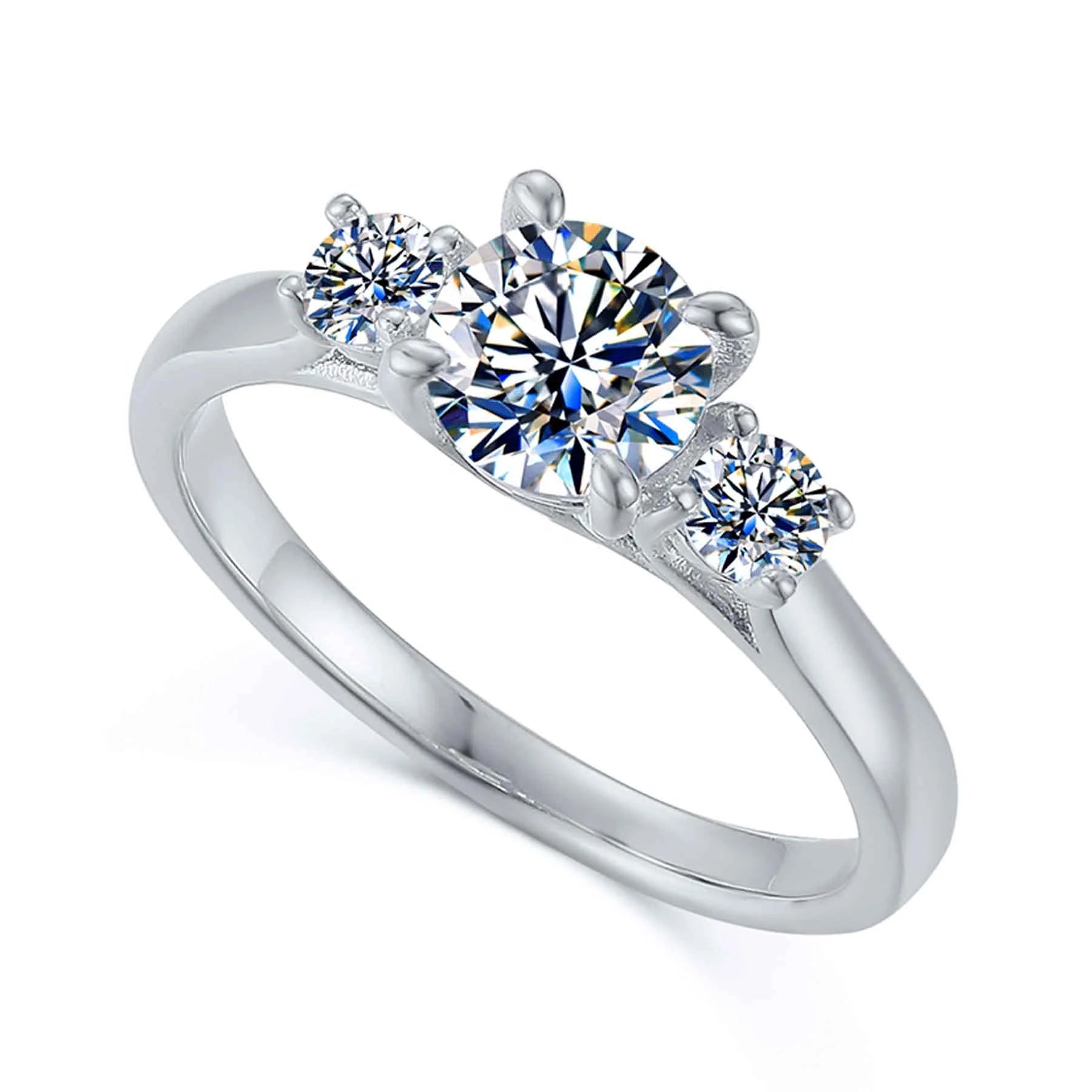 Wholesale Trendy Women Jewelry S925 Sterling Silver Rhodium Plated Three Stone Round CZ Engagement Promise Ring Fine Finger R