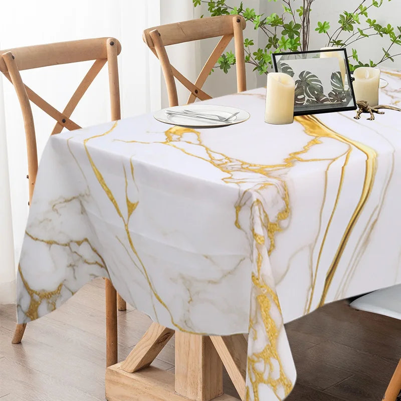 Machine Washable Plastic Tablecloth Marble Pattern Rectangle Table Cover for Kitchen Dining Wedding Decorations Knitted Techn